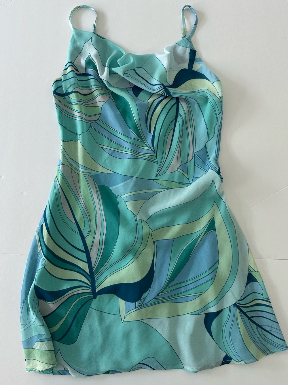 Olia Revolve Women's Palm Print Summer Dress With Neck Drape Size Medium